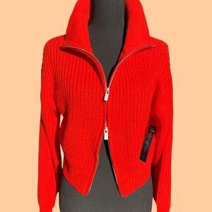 Almost Famous NWT vivid orange double zip high neck sweater • size S